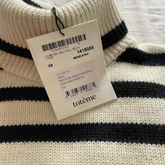 SOLD - Toteme Signature stripe turtleneck light sand stripe sweater - Picture 5 of 7